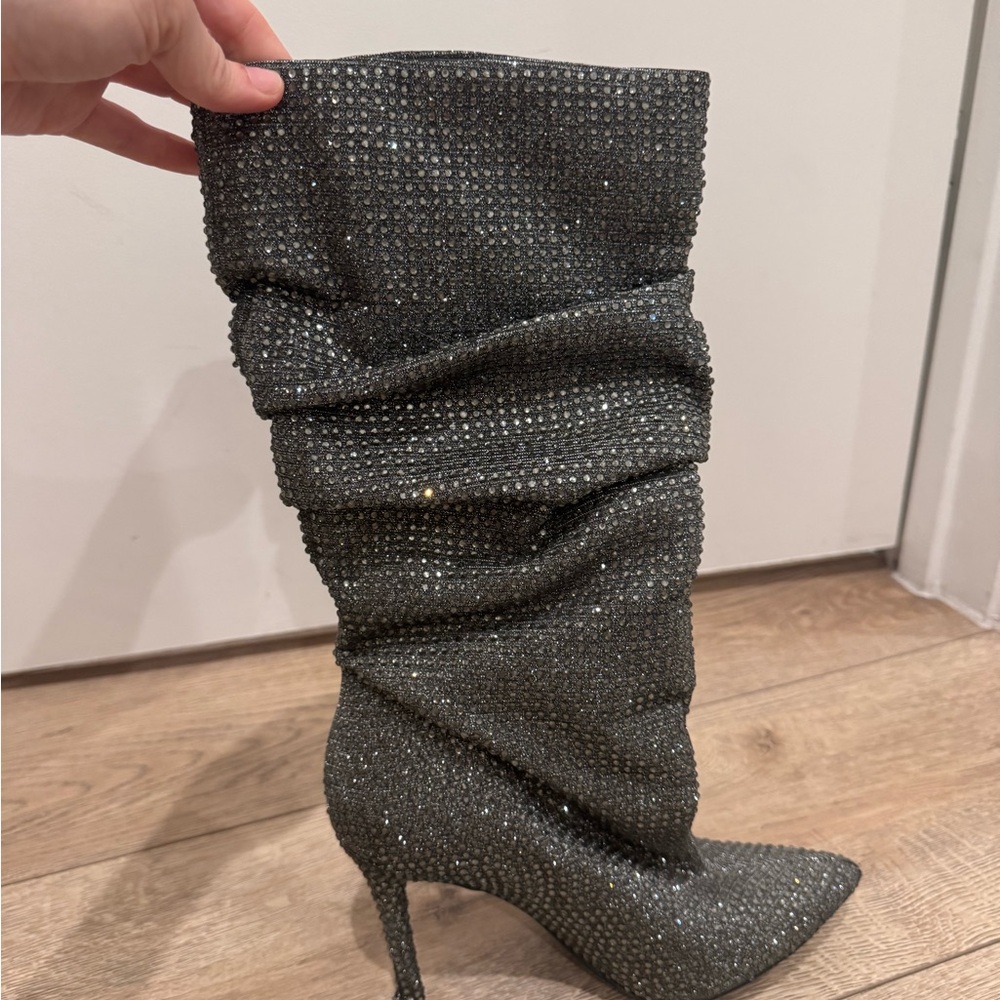Rhinestone Slouchy Heeled Boots